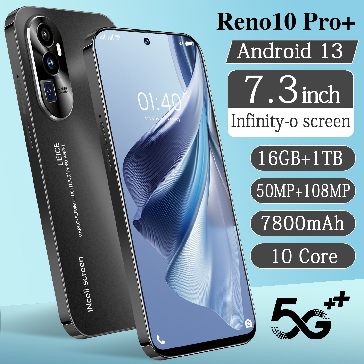 Mobile 5g Smartphone Reno10 Pro+ 5g Android smartphones16Gb+1Tb full Display 7.3 Inch Coloros 13.1 Android 13 Mobile